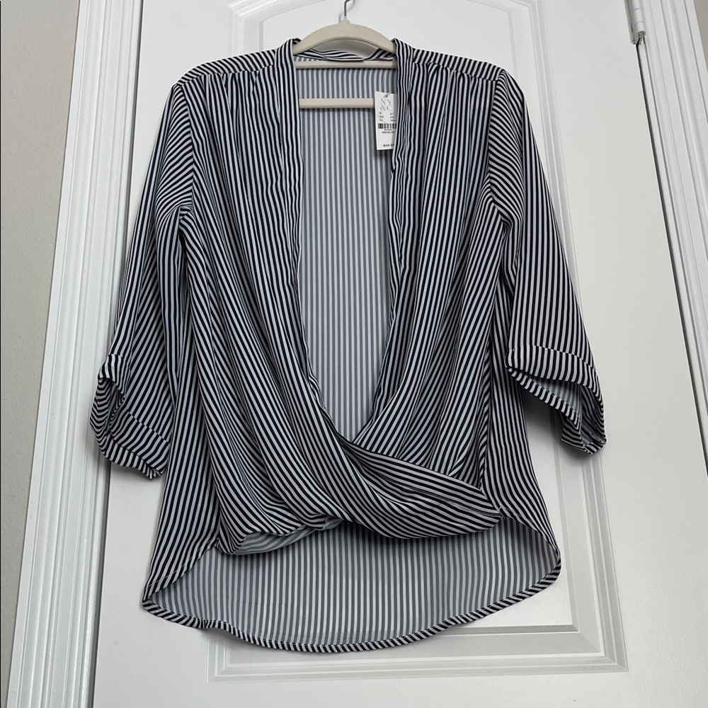 Sweet Pea Navy and White Striped Blouse